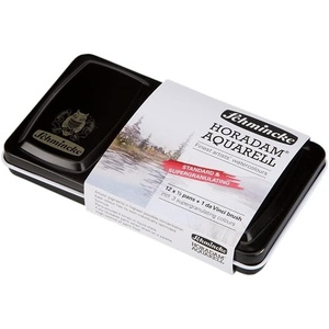 image:imageSchmincke  HORADAM AQUARELL 12 Half Pans  Standard and Super Granulating Colors  and da Vinci Brush 74630097 Metal Box Painting Set 12 x 12 Pans
